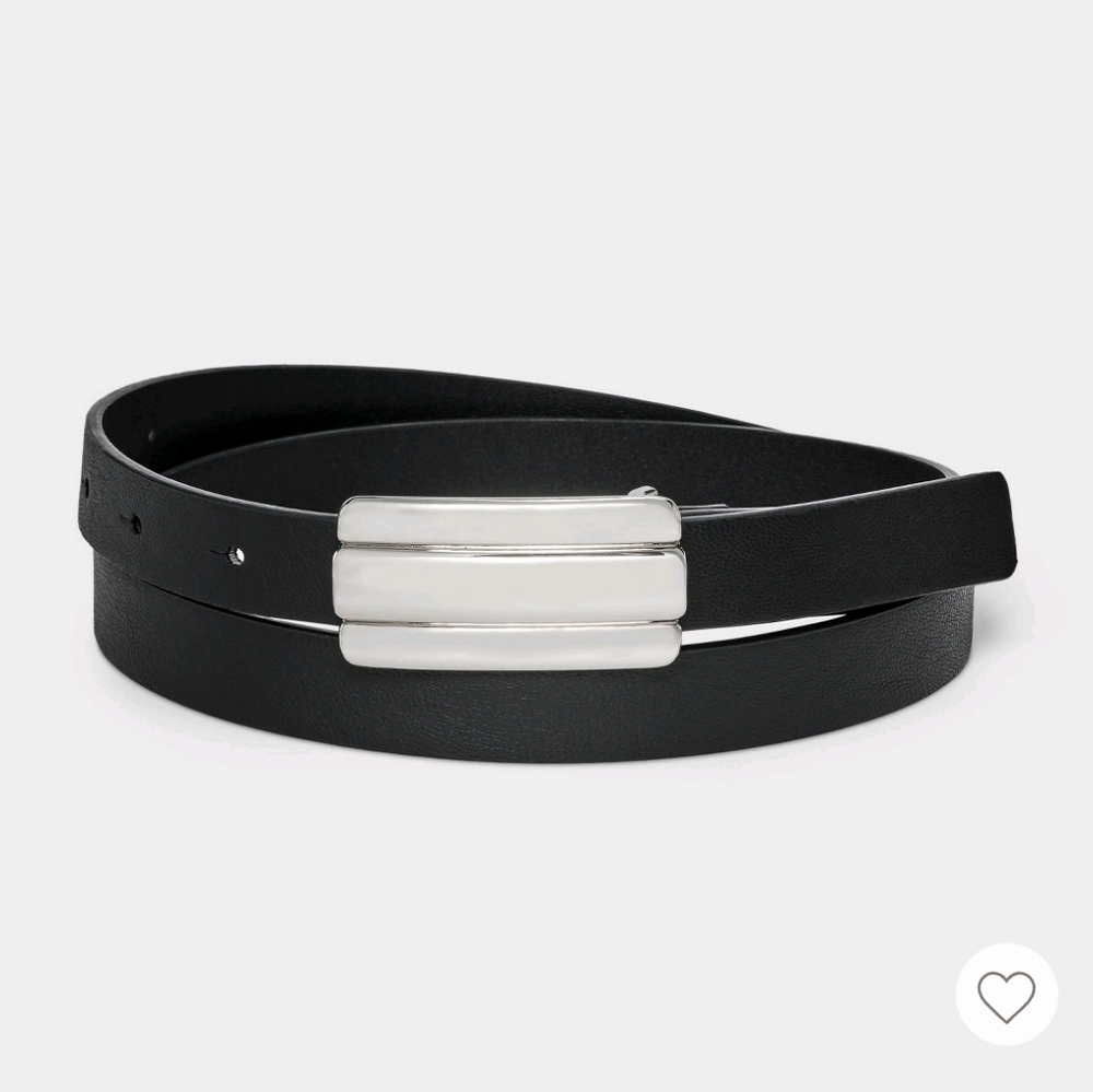 NWT Universal Thread Silver Textured Plaque Buckle Belt Black Size Medium
